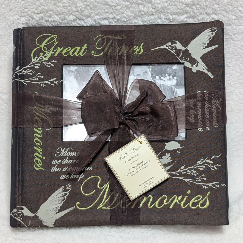 NWT Bella Lux TWO Brown Green Satin Hummingbird 140 Photo Albums